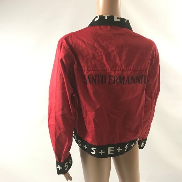 Santo Unisex Denim Jacket Cotton Button Down Red L - Picture 4 of 8